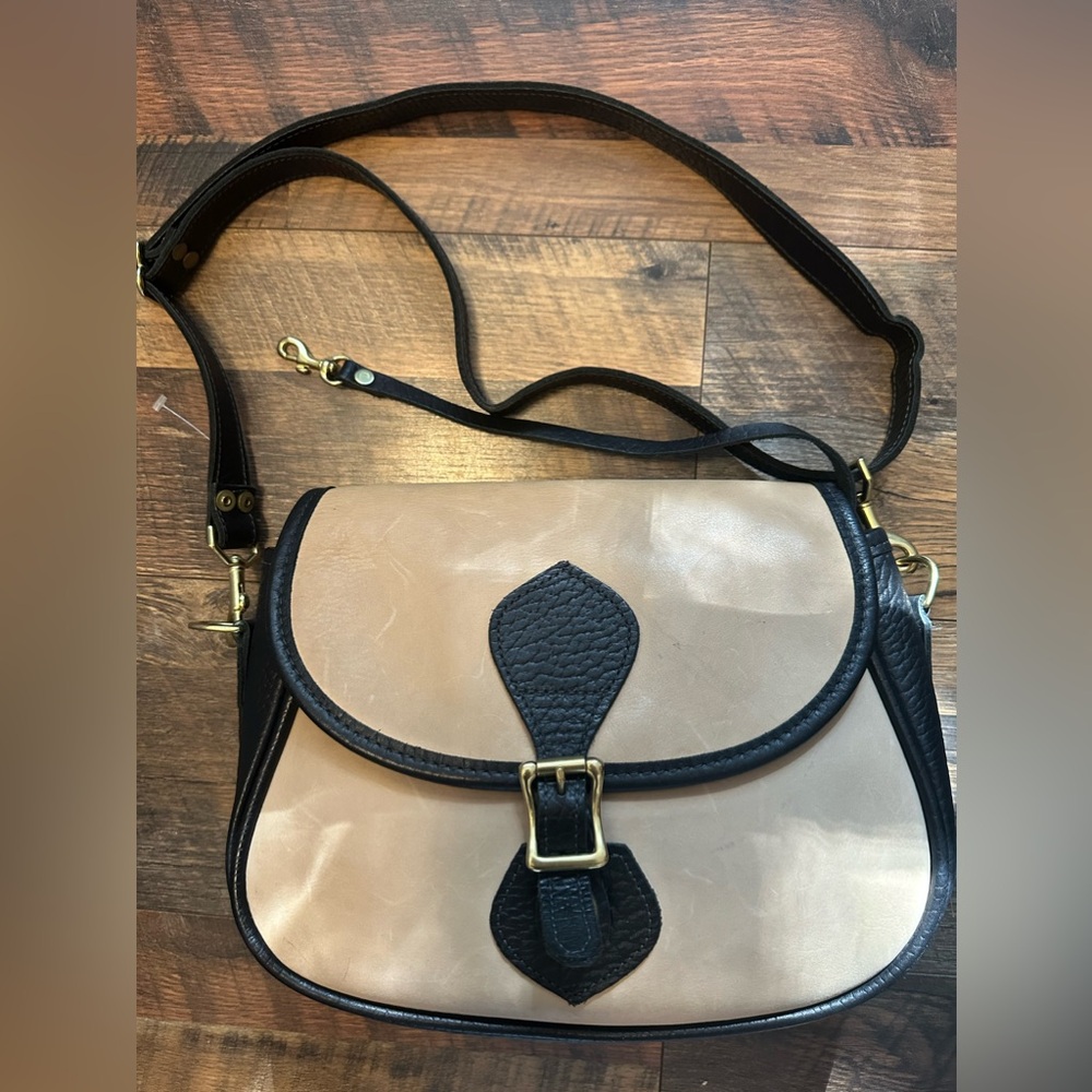 Vintage Made in‎ USA Leather Saddle Bag, Tan/Black Retro, Great Quality